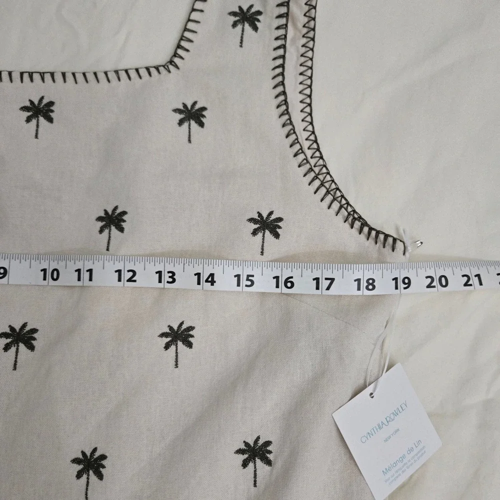 Cynthia Rowley Palm Tree Embroidered Linen Blend Dress Womens Medium Cream NEW - Picture 9 of 11